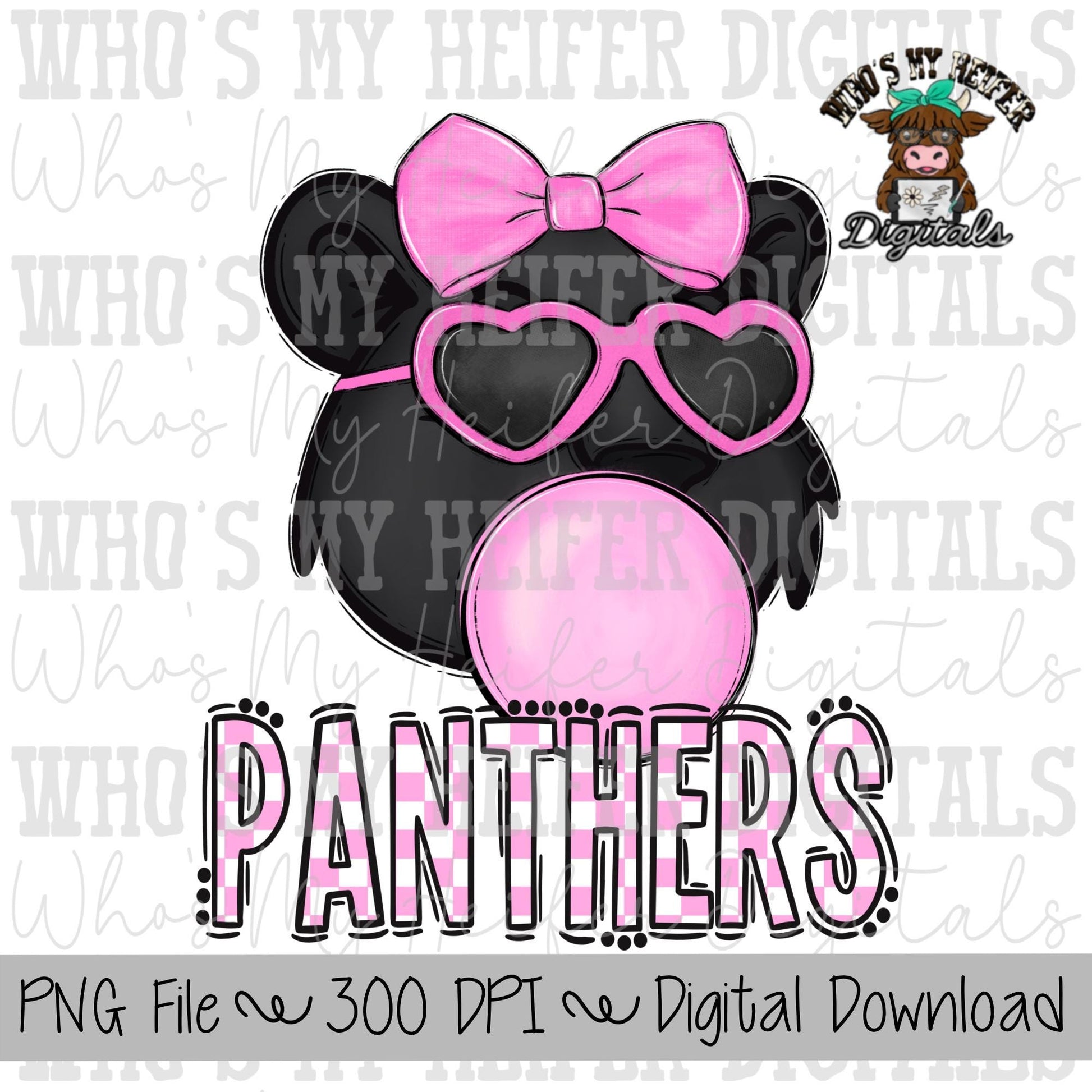 Custom Bubble Gum Mascot PNG Hand Drawn Mascot with Bow Sublimation PNG Game Day Shirt Design School Spirit PNG Checkered Mascot Doodle Art