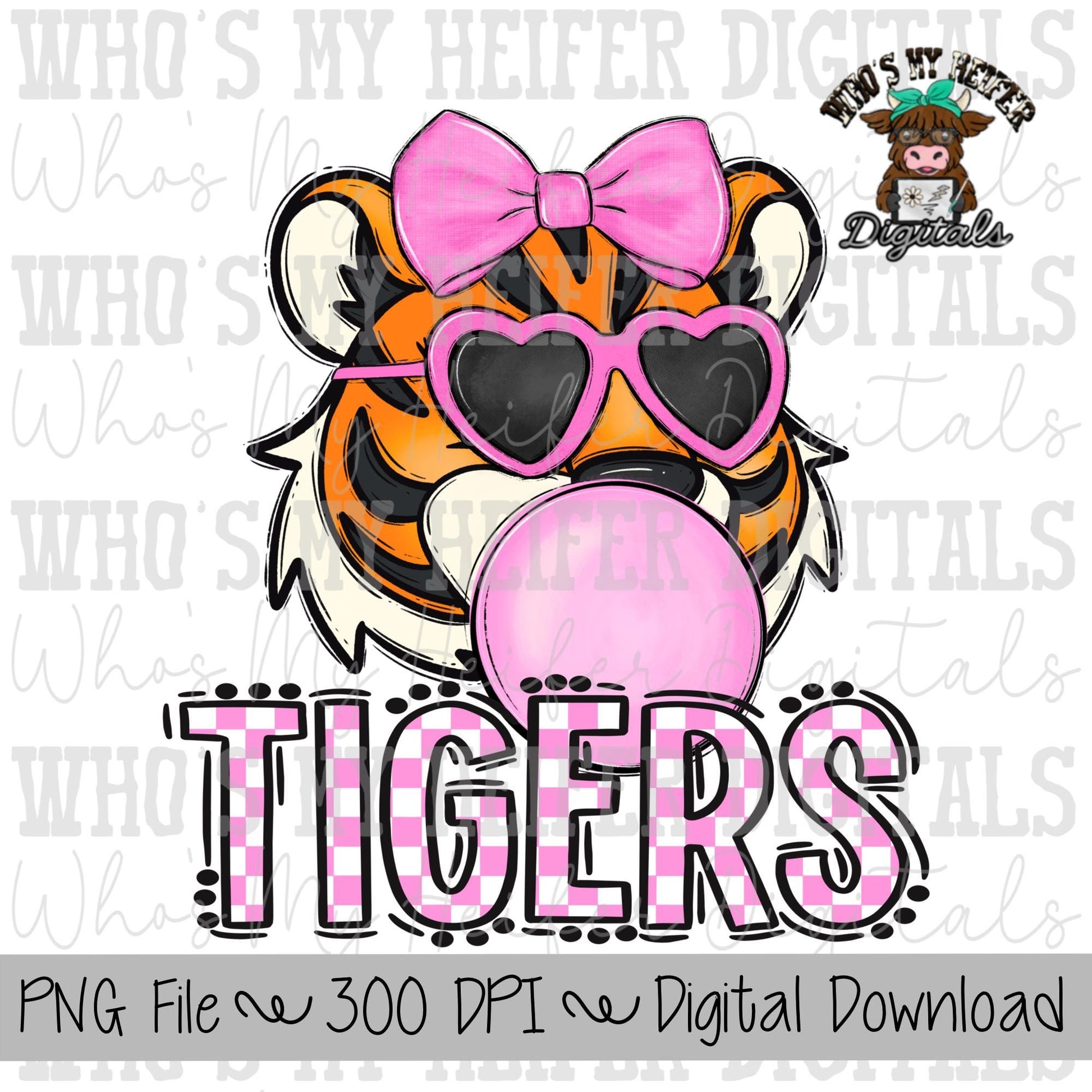 Custom Bubble Gum Mascot PNG Hand Drawn Mascot with Bow Sublimation PNG Game Day Shirt Design School Spirit PNG Checkered Mascot Doodle Art