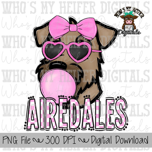 Bubble Gum Airedales PNG Hand Drawn Airedale with Bow Sublimation PNG Game Day Shirt Designs School Spirit PNG Checkered Airedale Doodle Art