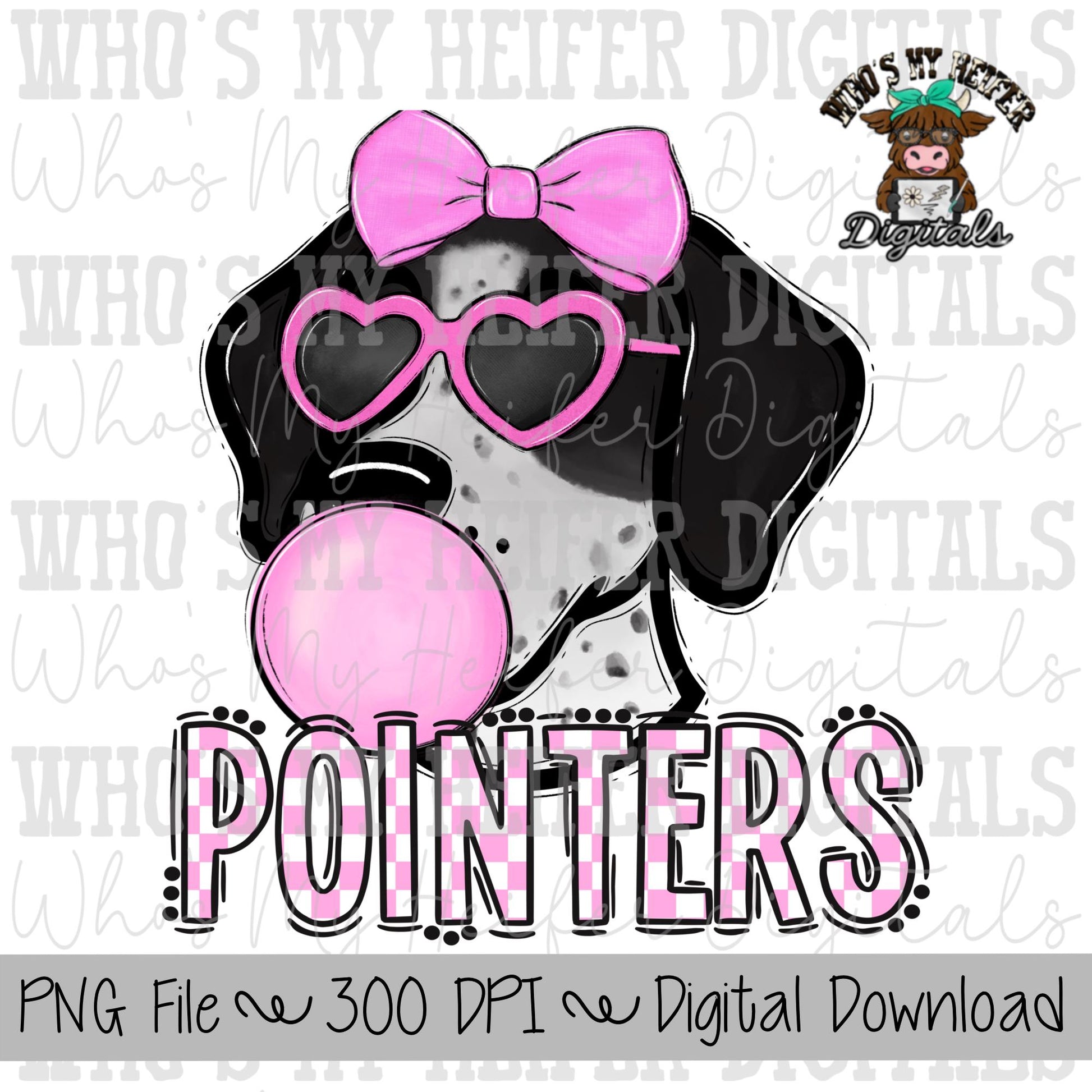 Bubble Gum Pointers PNG Hand Drawn Pointer with Bow Sublimation PNG Game Day Shirt Designs School Spirit PNG Checkered Pointer Doodle Art