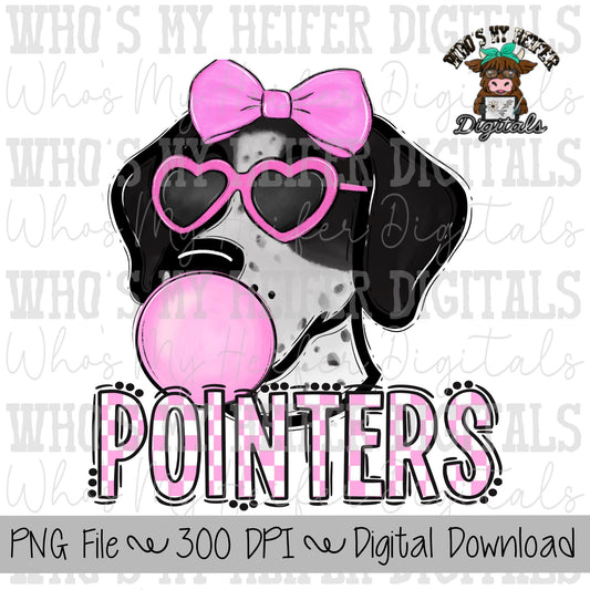 Bubble Gum Pointers PNG Hand Drawn Pointer with Bow Sublimation PNG Game Day Shirt Designs School Spirit PNG Checkered Pointer Doodle Art