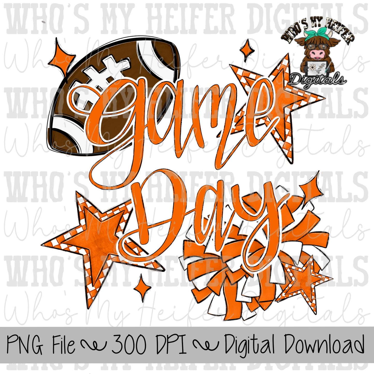 Game Day Football Cheer PNG Hand Drawn Football & Pompoms Sublimation Design Girl Game Day Shirt Design Cheer Clipart Checkered Stars