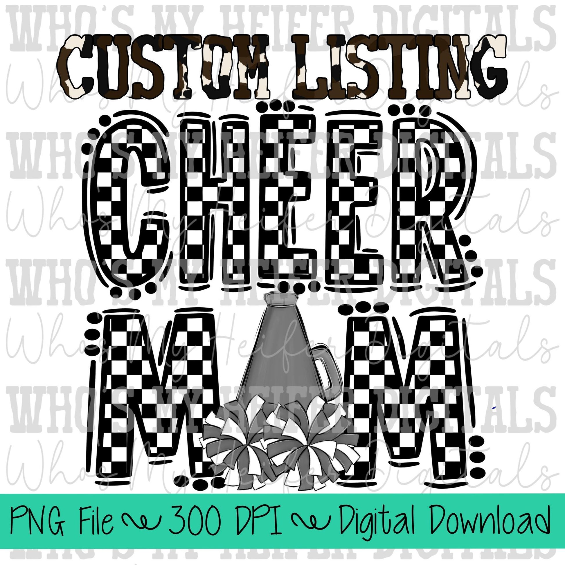 Custom Cheer Mom PNG Hand Drawn Cheerleader Mom Sublimation Design Game Day Shirt Designs Checkered Cheer Mama Digital Download Clipart