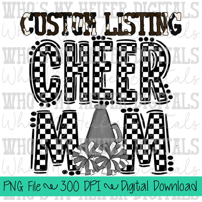 Custom Cheer Mom PNG Hand Drawn Cheerleader Mom Sublimation Design Game Day Shirt Designs Checkered Cheer Mama Digital Download Clipart