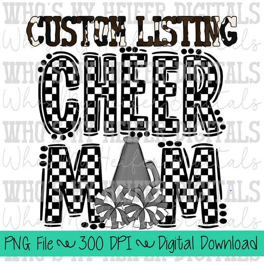 Custom Cheer Mom PNG Hand Drawn Cheerleader Mom Sublimation Design Game Day Shirt Designs Checkered Cheer Mama Digital Download Clipart