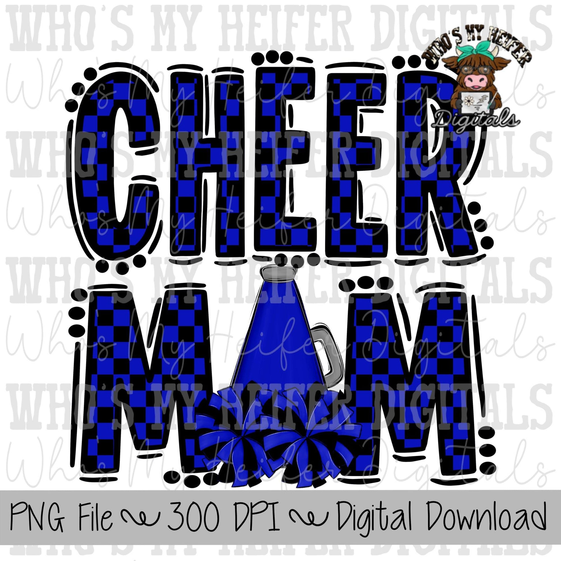 Custom Cheer Mom PNG Hand Drawn Cheerleader Mom Sublimation Design Game Day Shirt Designs Checkered Cheer Mama Digital Download Clipart