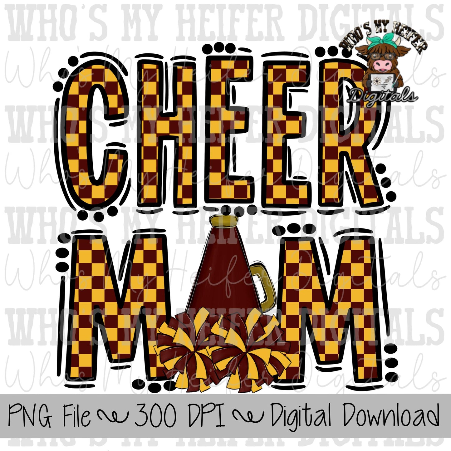 Custom Cheer Mom PNG Hand Drawn Cheerleader Mom Sublimation Design Game Day Shirt Designs Checkered Cheer Mama Digital Download Clipart