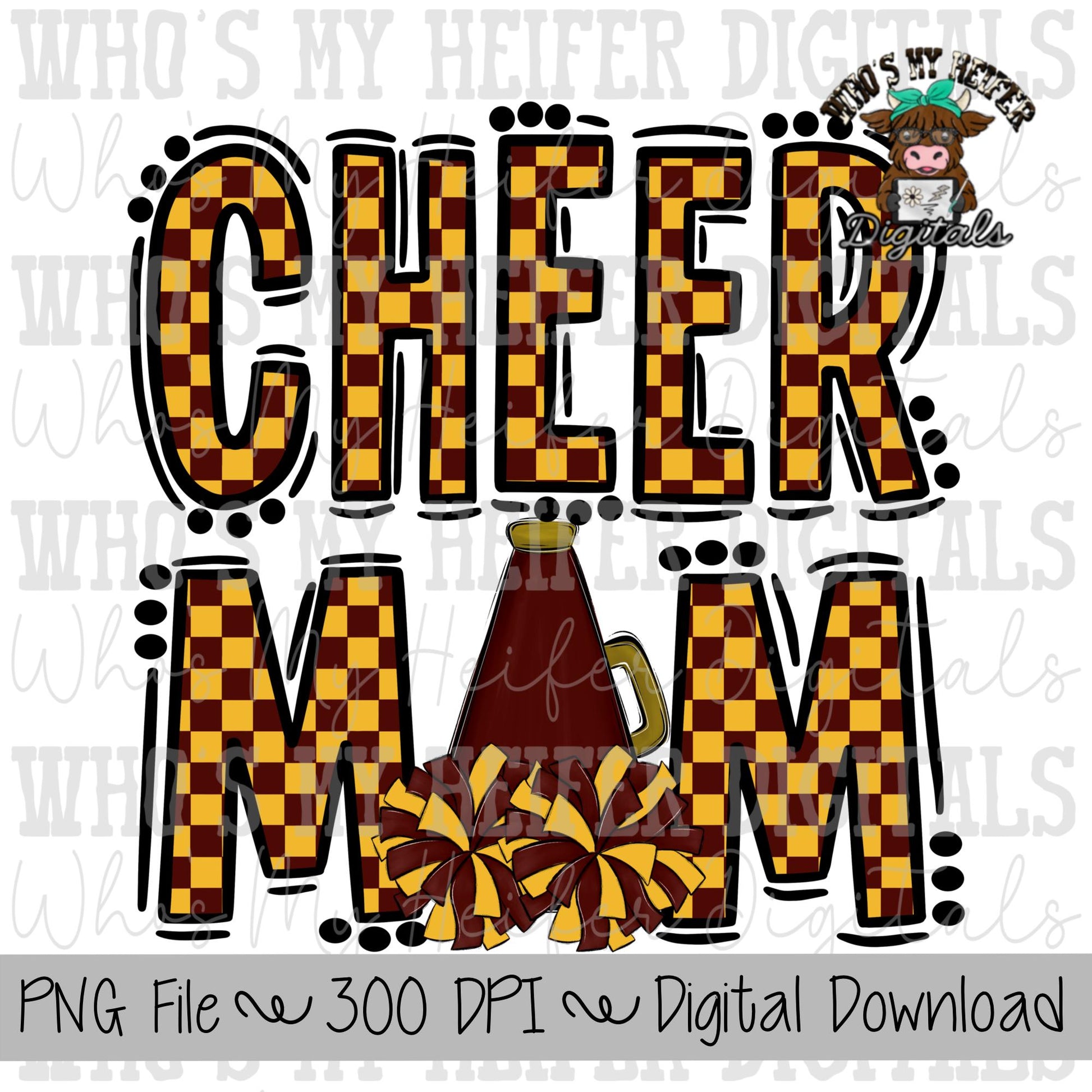 Custom Cheer Mom PNG Hand Drawn Cheerleader Mom Sublimation Design Game Day Shirt Designs Checkered Cheer Mama Digital Download Clipart