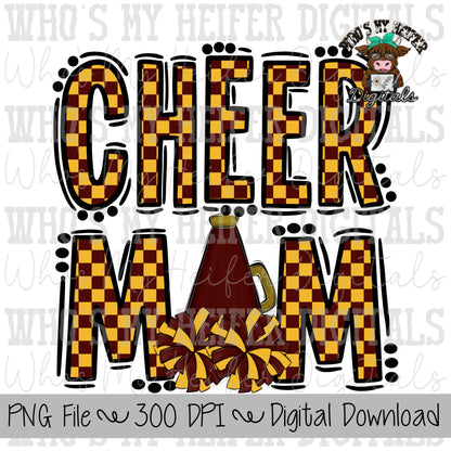 Custom Cheer Mom PNG Hand Drawn Cheerleader Mom Sublimation Design Game Day Shirt Designs Checkered Cheer Mama Digital Download Clipart