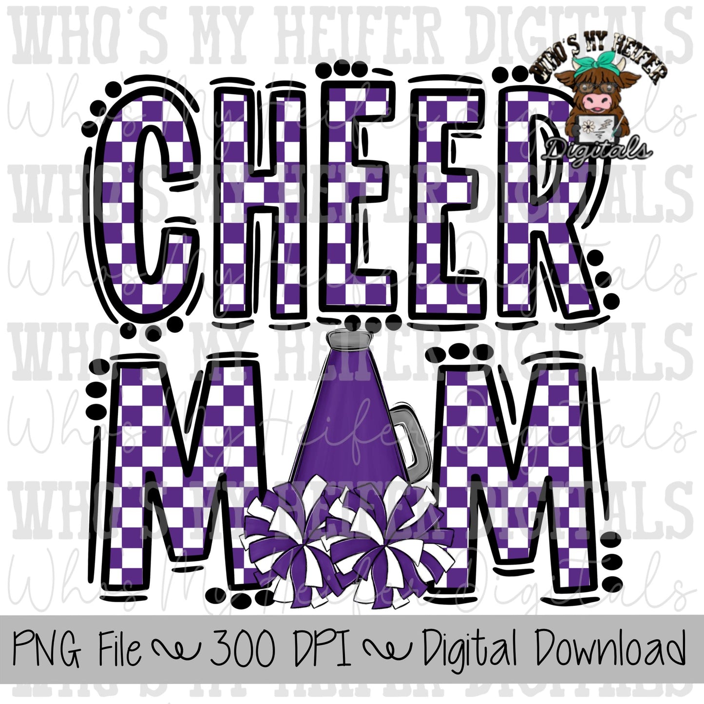 Custom Cheer Mom PNG Hand Drawn Cheerleader Mom Sublimation Design Game Day Shirt Designs Checkered Cheer Mama Digital Download Clipart