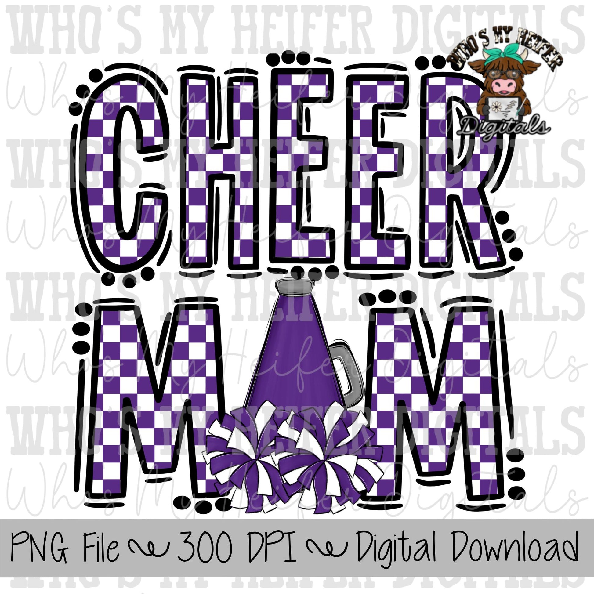 Custom Cheer Mom PNG Hand Drawn Cheerleader Mom Sublimation Design Game Day Shirt Designs Checkered Cheer Mama Digital Download Clipart