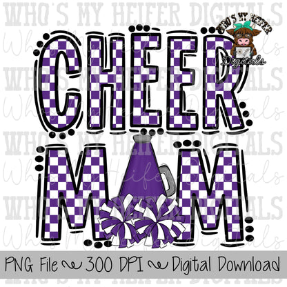 Custom Cheer Mom PNG Hand Drawn Cheerleader Mom Sublimation Design Game Day Shirt Designs Checkered Cheer Mama Digital Download Clipart