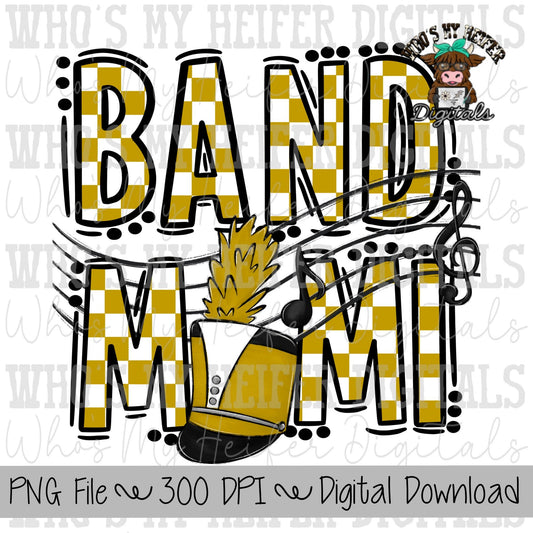 Gold and White Band Mimi PNG Hand Drawn Checkered Band Grandma Sublimation PNG Band Game Day Shirt Design Marching Band Mimi Digital Art
