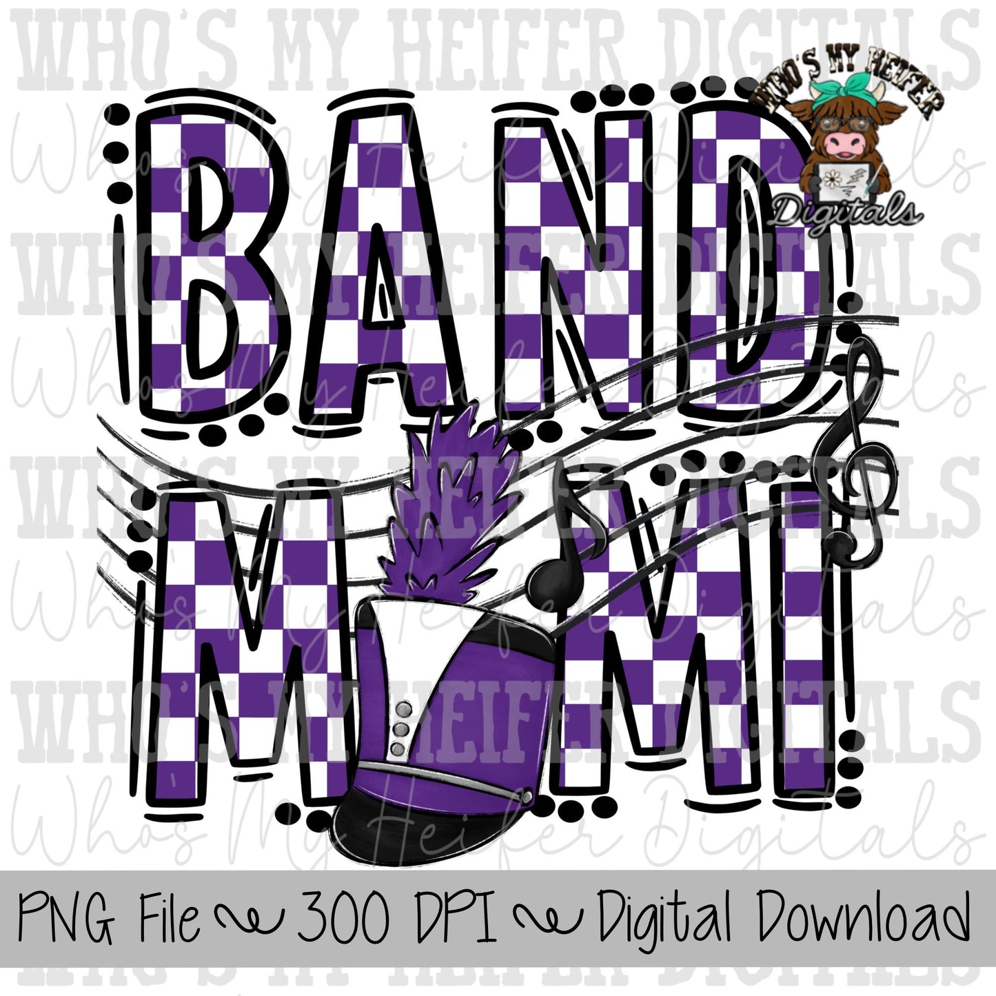 Orange and White Band Mimi PNG Hand Drawn Checkered Band Grandma Sublimation PNG Band Game Day Shirt Design Marching Band Mimi Digital Art