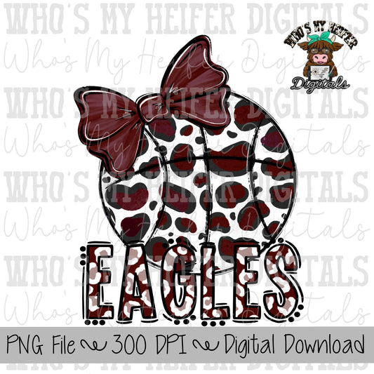 Maroon & White Eagles PNG Hand Drawn Basketball with Bow Sublimation PNG Game Day Shirt Design School Spirit PNG Leopard Eagle Doodle Art