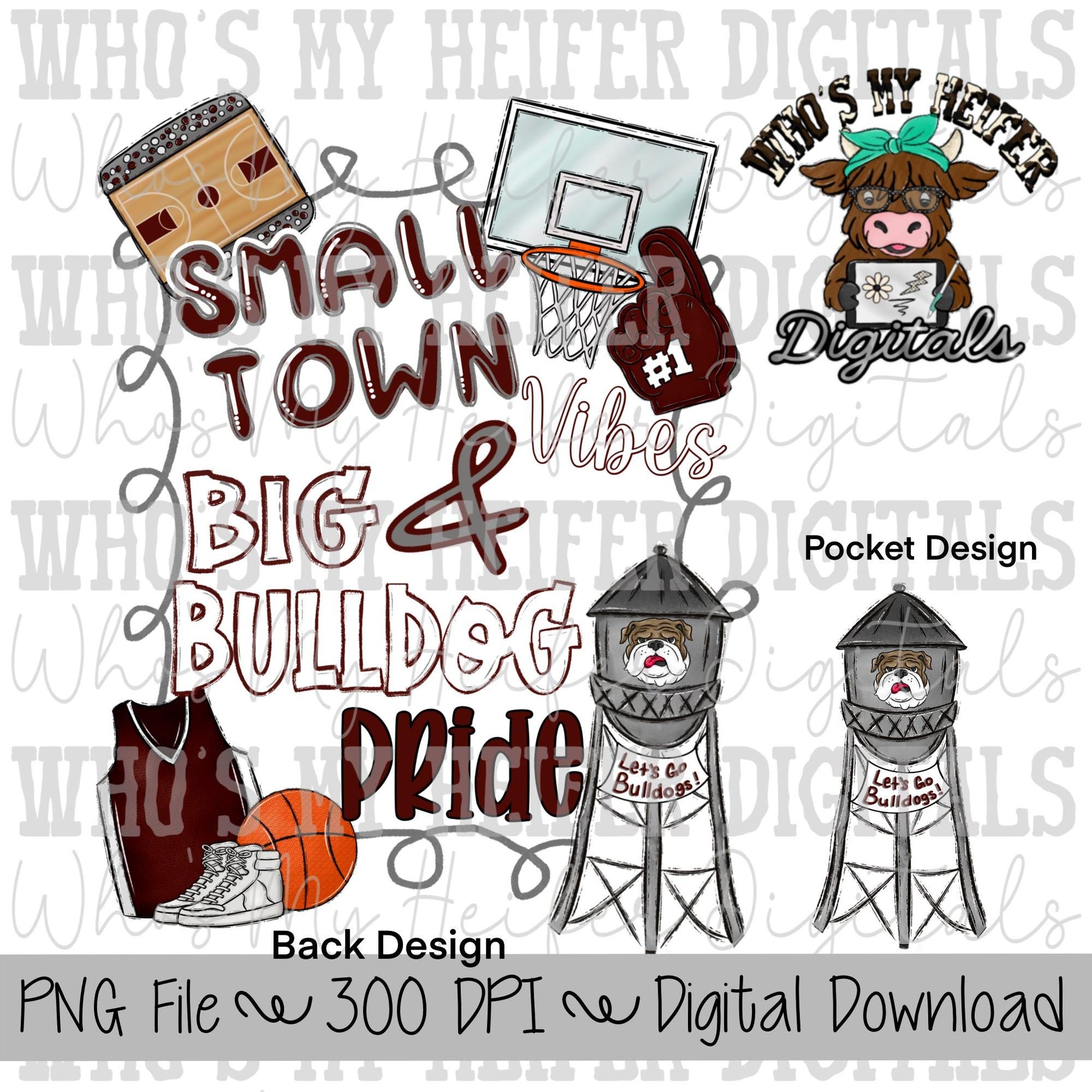 Small Town Vibes PNG Hand Drawn Bulldog Sublimation Design Game Day Shirt Designs School Spirit PNG File Big Bulldog Pride Digital Download