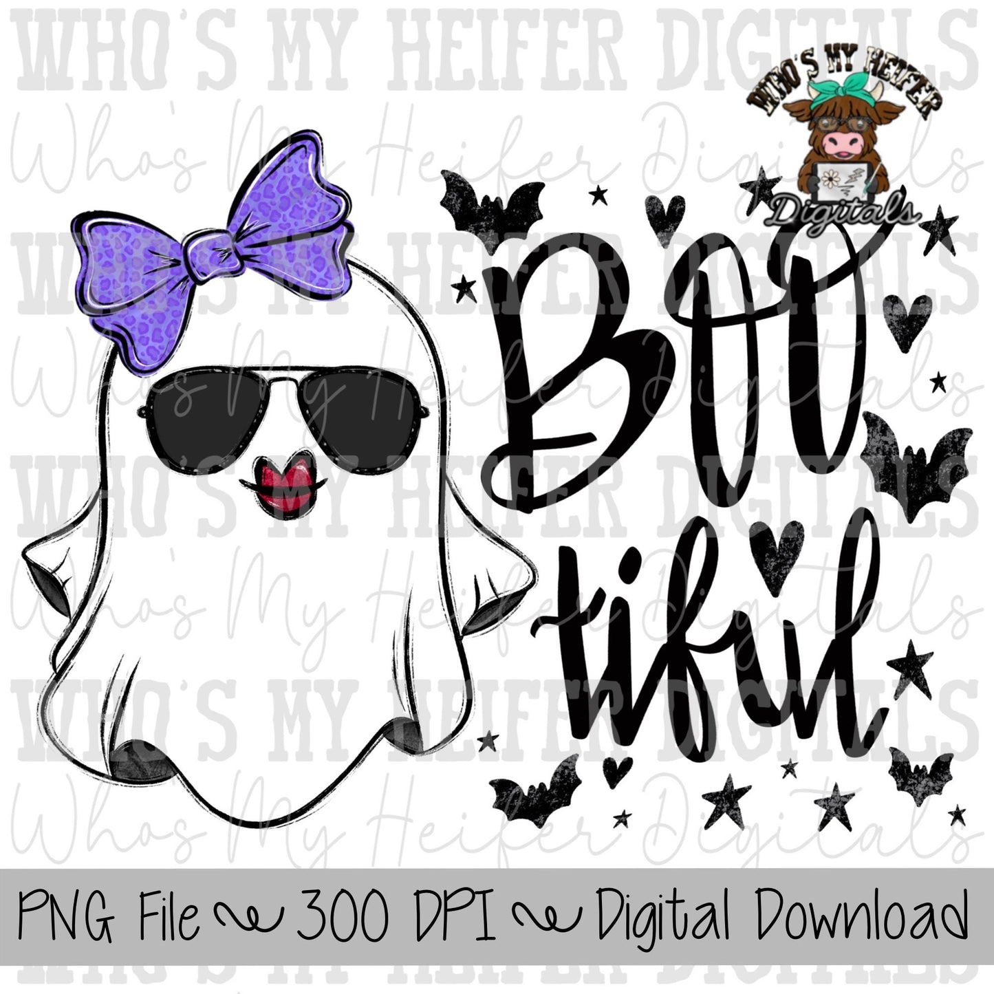 Bootiful Sublimation PNG Hand Drawn Ghost with Bow PNG Halloween Girly Ghost PNG Women’s, Kids Shirt Design Sunglasses Clipart Bat Digital