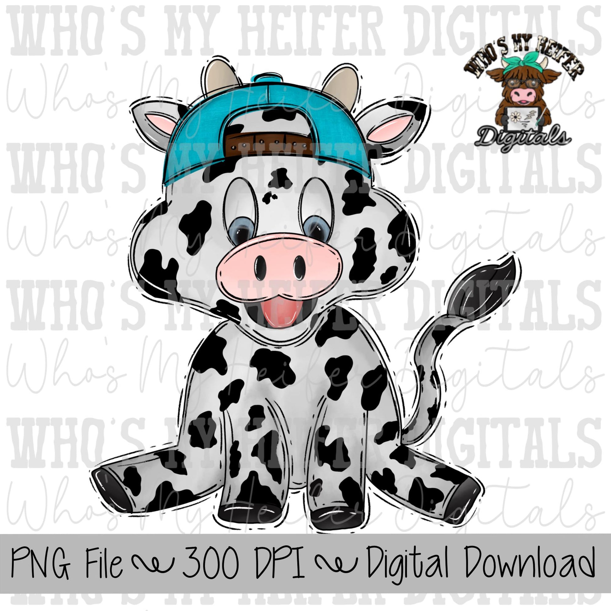 Cow Backwards Hat PNG Hand Drawn Cow with Hat Sublimation PNG Kids Cow Shirt Design Cute Cow Digital Download Cow Doodle Clipart Farm Animal