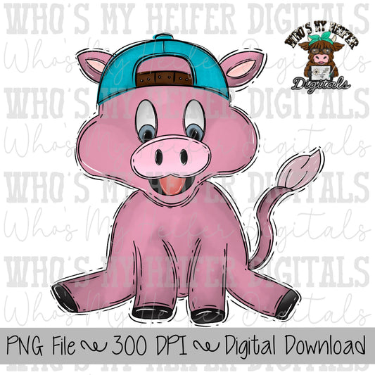 Pig Backwards Hat PNG Hand Drawn Pig with Hat Sublimation PNG Kids Pig Shirt Design Cute Pig Digital Download Pig Doodle Clipart Farm Animal