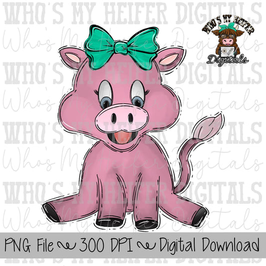 Coquette Bow Pig PNG Hand Drawn Pig with Bow Sublimation PNG Kids Pig Shirt Design Cute Pig Digital Download Pig Doodle Clipart Farm Animal