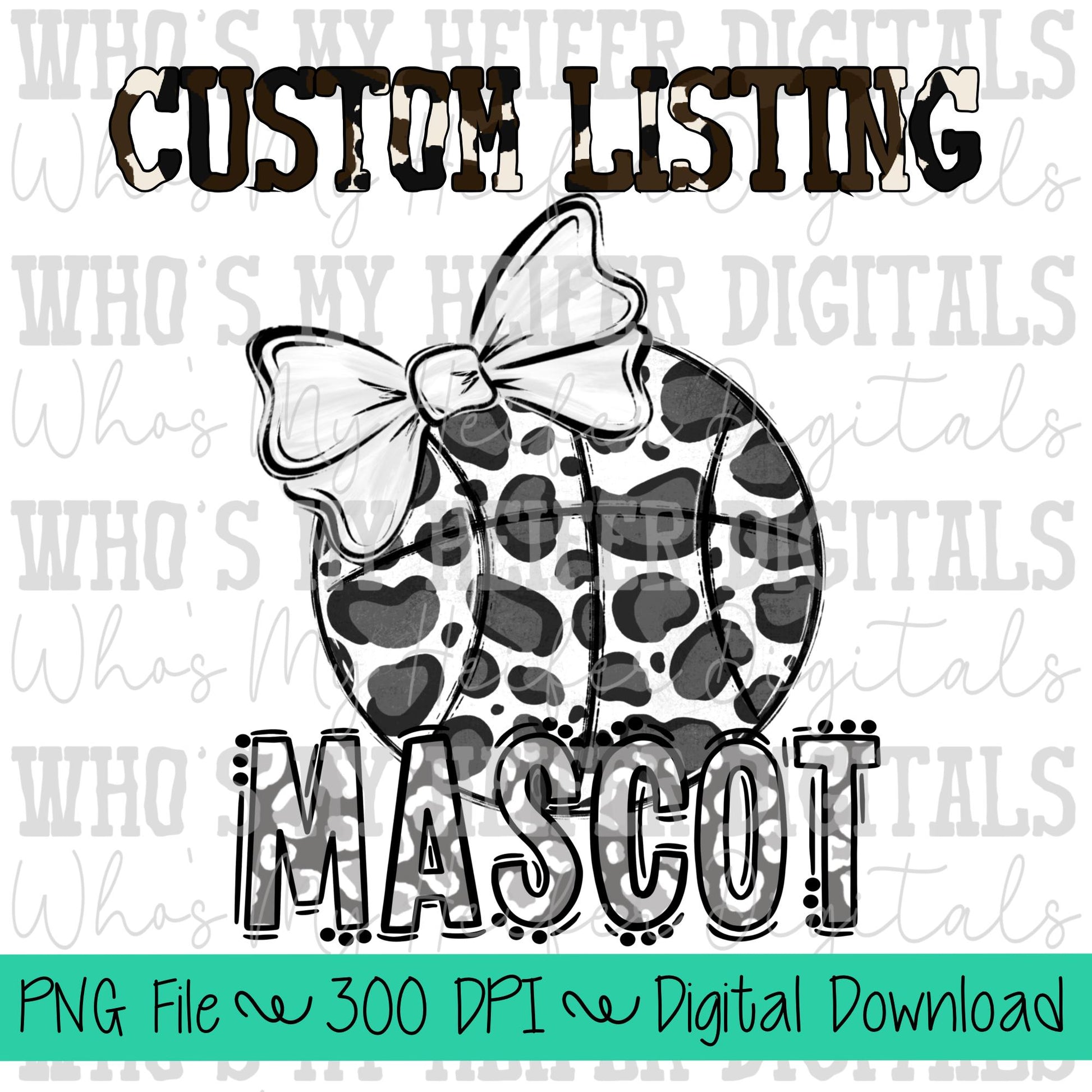 Custom Basketball PNG Hand Drawn Basketball with Bow Sublimation PNG Game Day Shirt Design School Spirit PNG Leopard Mascot Doodle Art