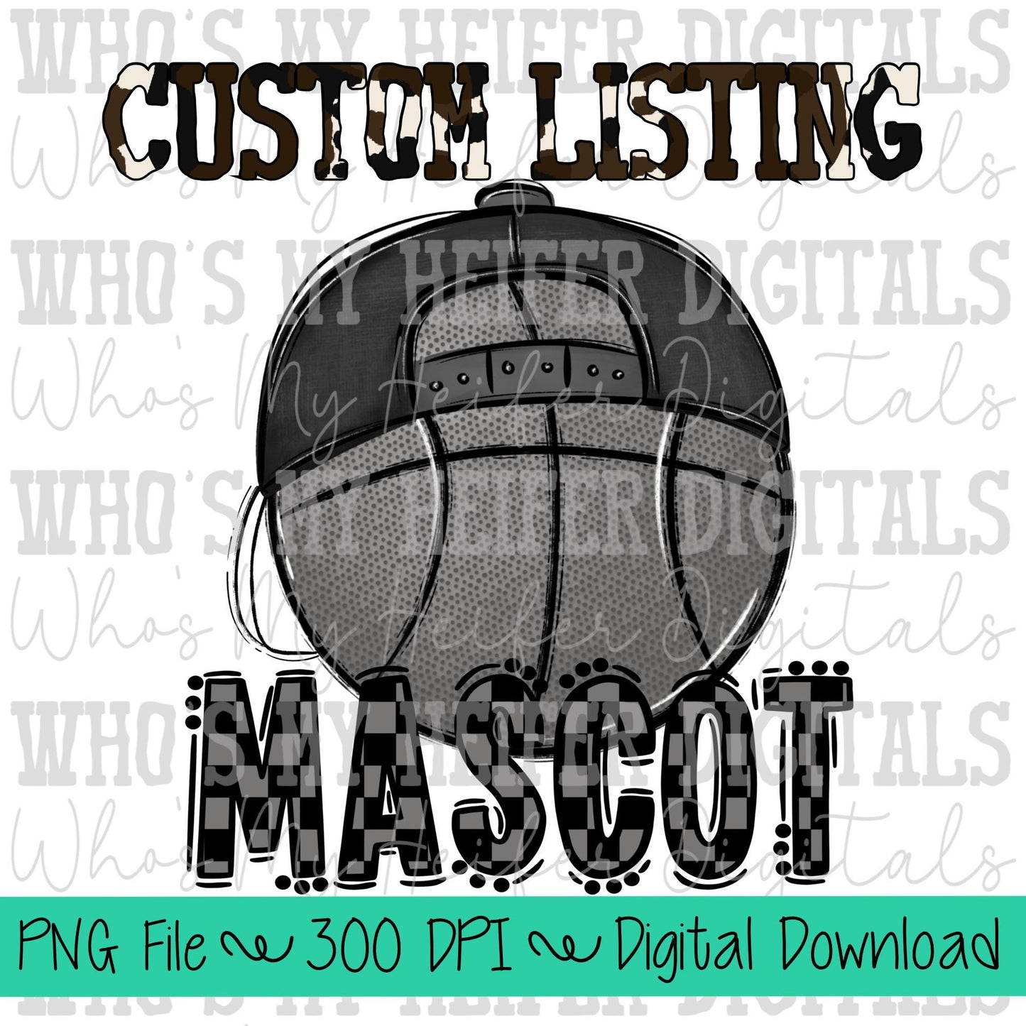 Custom Basketball PNG Hand Drawn Basketball with Hat Sublimation PNG Game Day Shirt Design School Spirit PNG Checkered Mascot Doodle Art