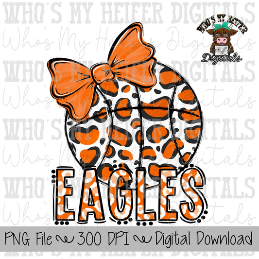 Orange & White Eagles PNG Hand Drawn Basketball with Bow Sublimation PNG Game Day Shirt Design School Spirit PNG Leopard Eagle Doodle Art