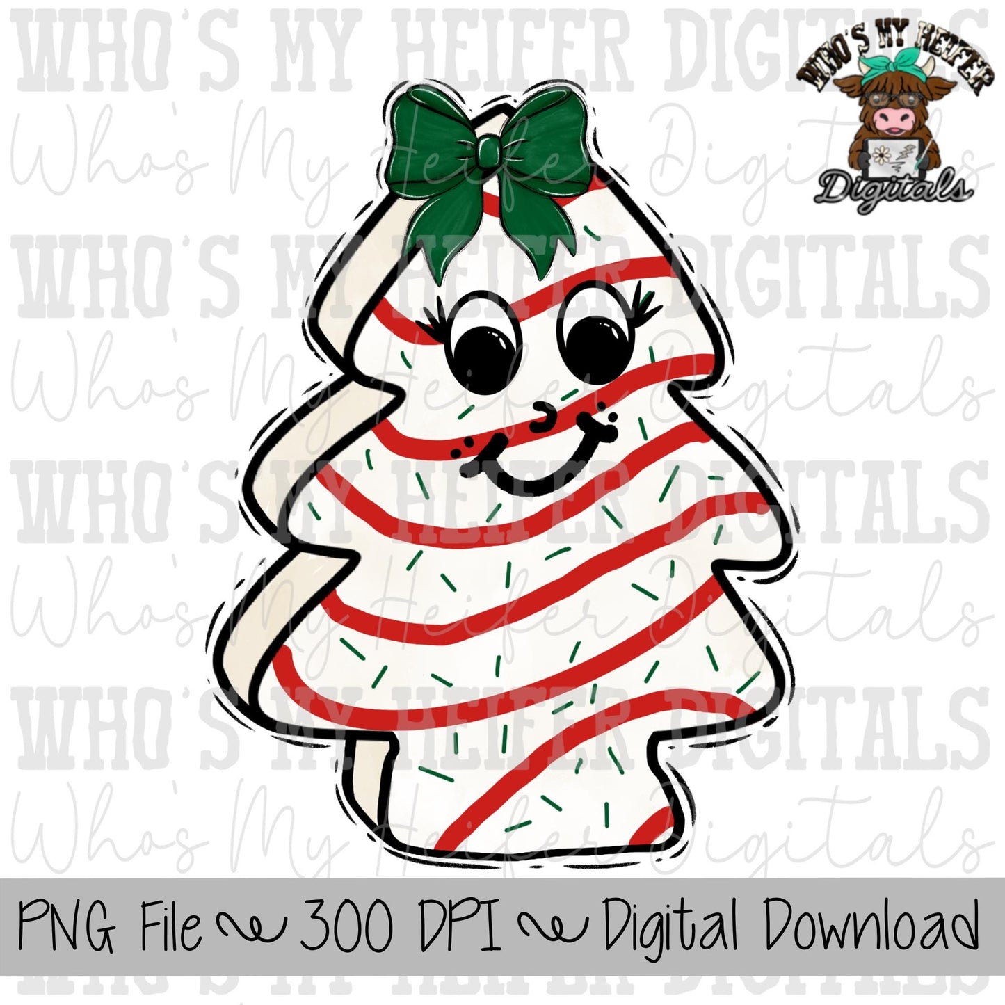 Girl Christmas Tree Cake Name Block Sublimation PNG Hand Drawn Christmas Tree Cake with Bow PNG Kids Christmas Shirt Design Doodle Art