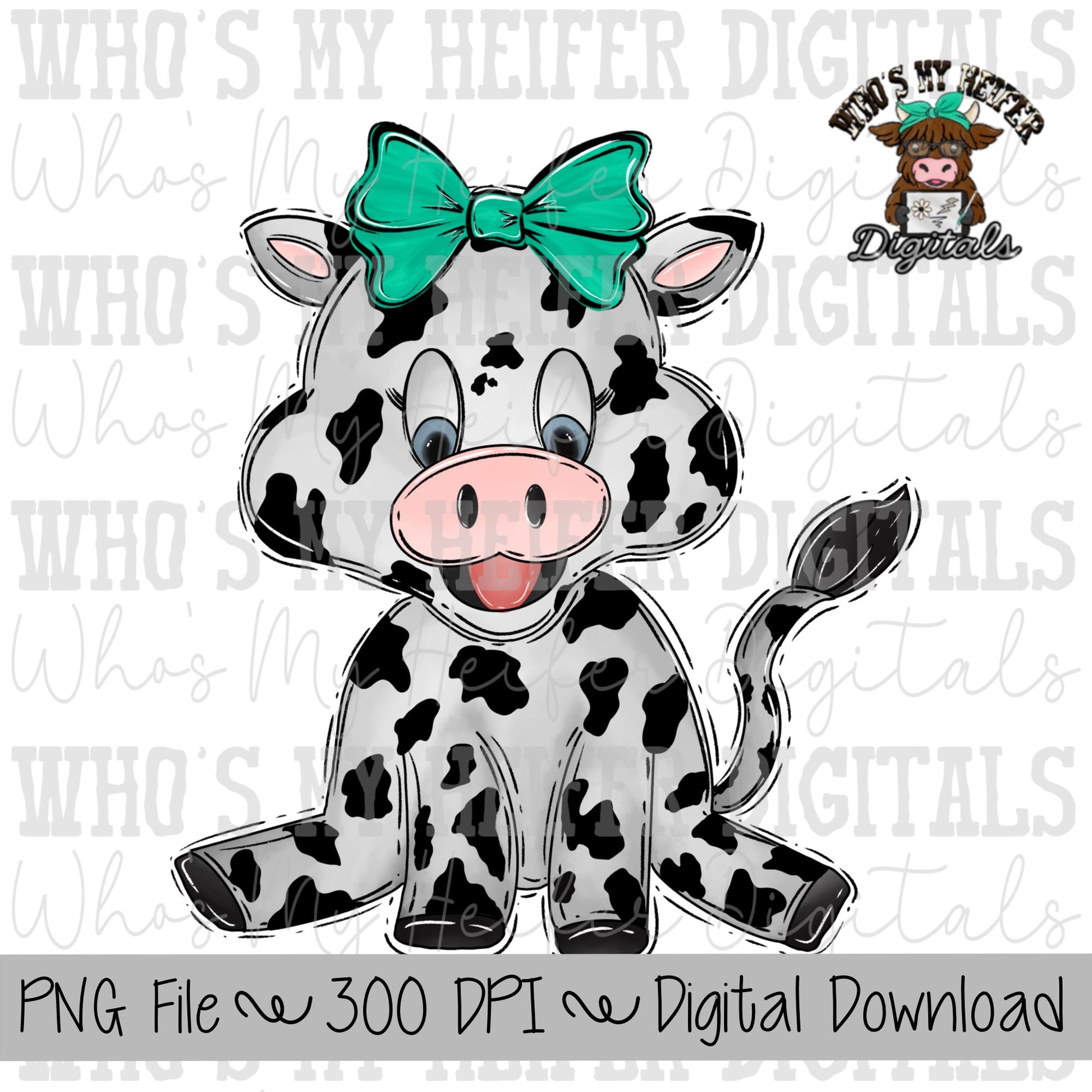 Coquette Bow Cow PNG Hand Drawn Cow with Bow Sublimation PNG Kids Cow Shirt Design Cute Cow Digital Download Cow Doodle Clipart Farm Animal