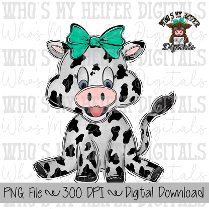 Coquette Bow Cow PNG Hand Drawn Cow with Bow Sublimation PNG Kids Cow Shirt Design Cute Cow Digital Download Cow Doodle Clipart Farm Animal