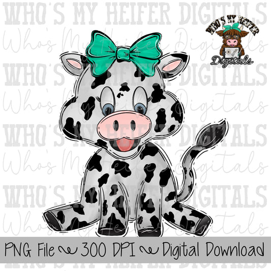 Coquette Bow Cow PNG Hand Drawn Cow with Bow Sublimation PNG Kids Cow Shirt Design Cute Cow Digital Download Cow Doodle Clipart Farm Animal