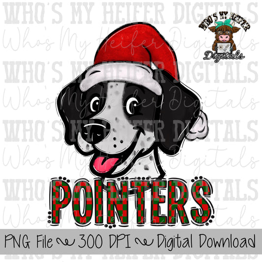 Red & Green Pointers PNG Hand Drawn Pointer with Santa Hat Sublimation PNG Game Day Shirt Design School Spirit PNG Checkered Pointer Doodle