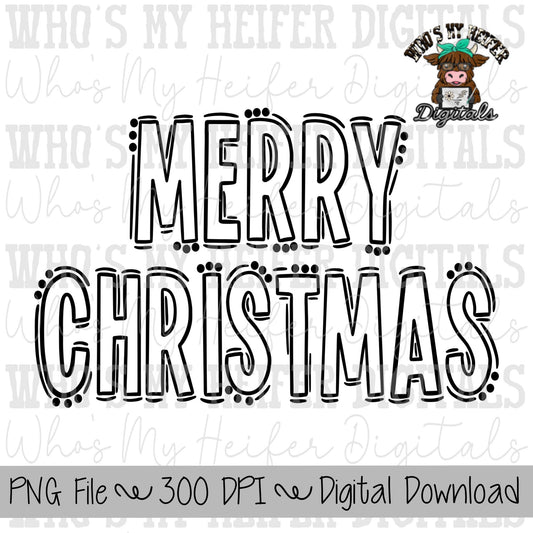 Merry Christmas Doodle Word PNG Hand Drawn Outline Merry Christmas Sublimation PNG File Religious Shirt Design Christian Art Holiday