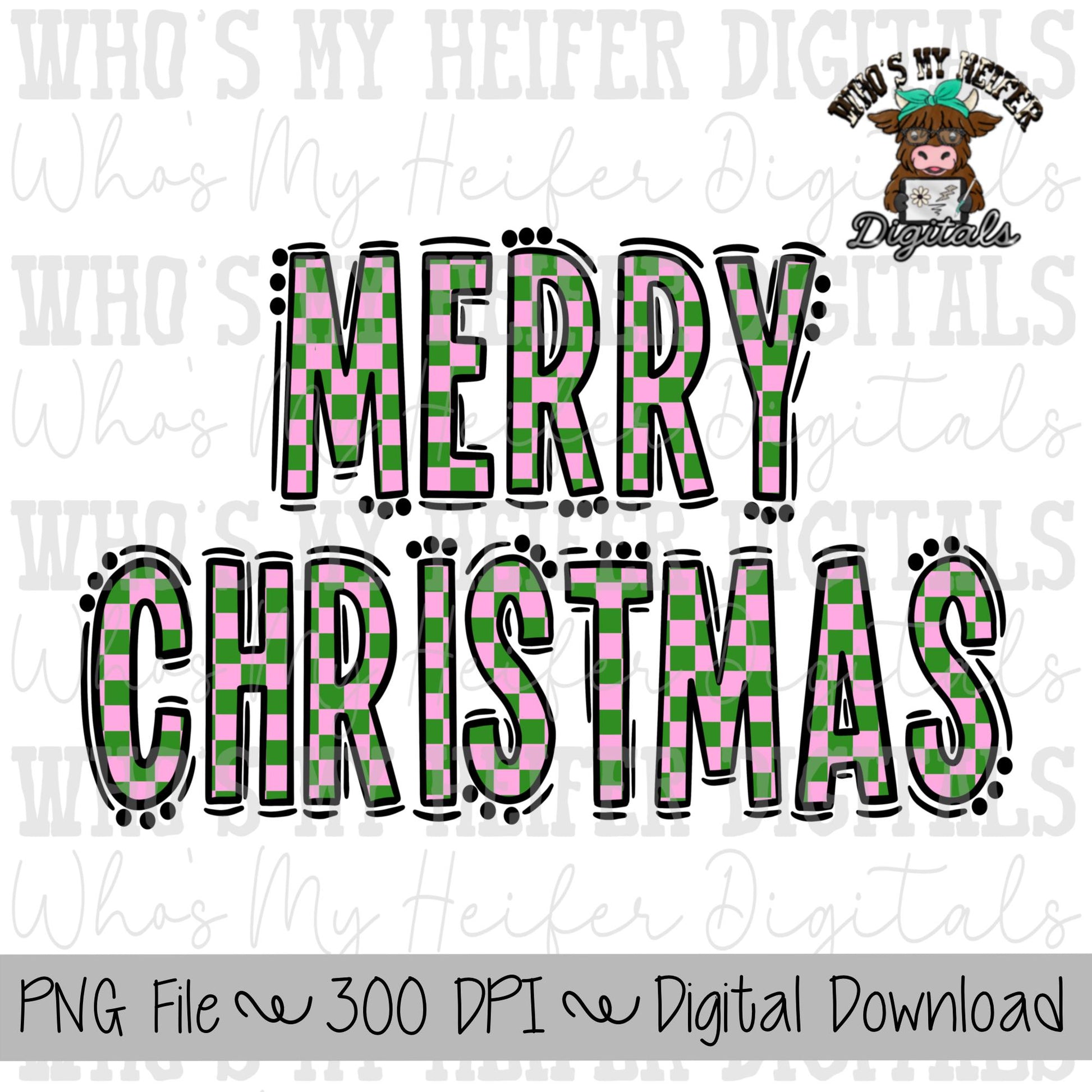 Merry Christmas Doodle Word PNG Hand Drawn Outline Merry Christmas Sublimation PNG File Religious Shirt Design Checkered Merry Christmas