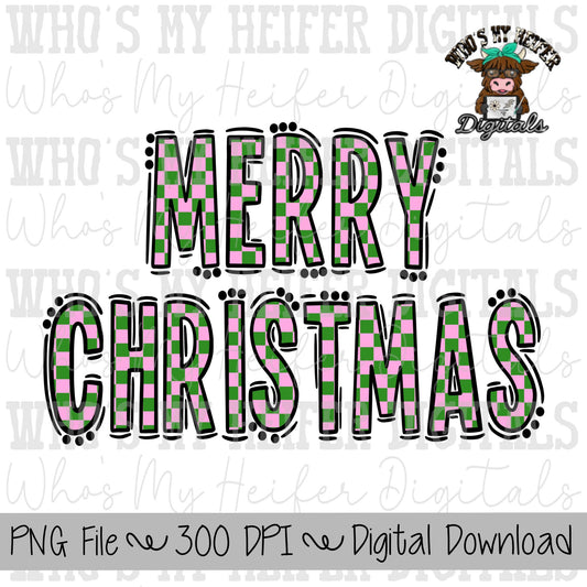 Merry Christmas Doodle Word PNG Hand Drawn Outline Merry Christmas Sublimation PNG File Religious Shirt Design Checkered Merry Christmas