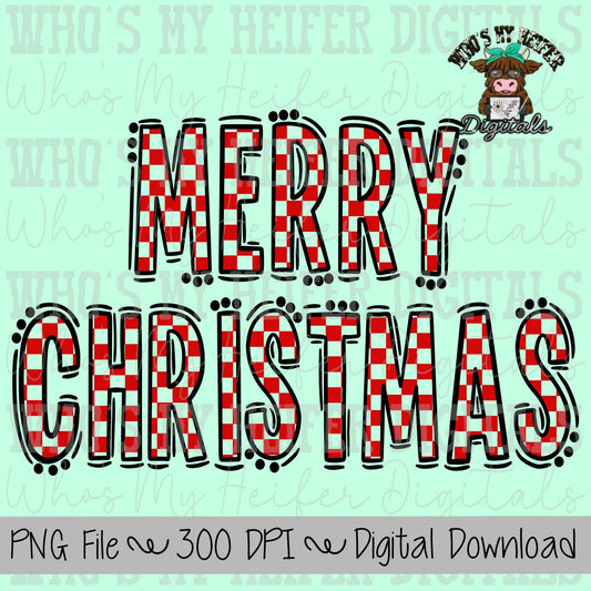 Merry Christmas Doodle Word PNG Hand Drawn Outline Merry Christmas Sublimation PNG File Religious Shirt Design Checkered Merry Christmas