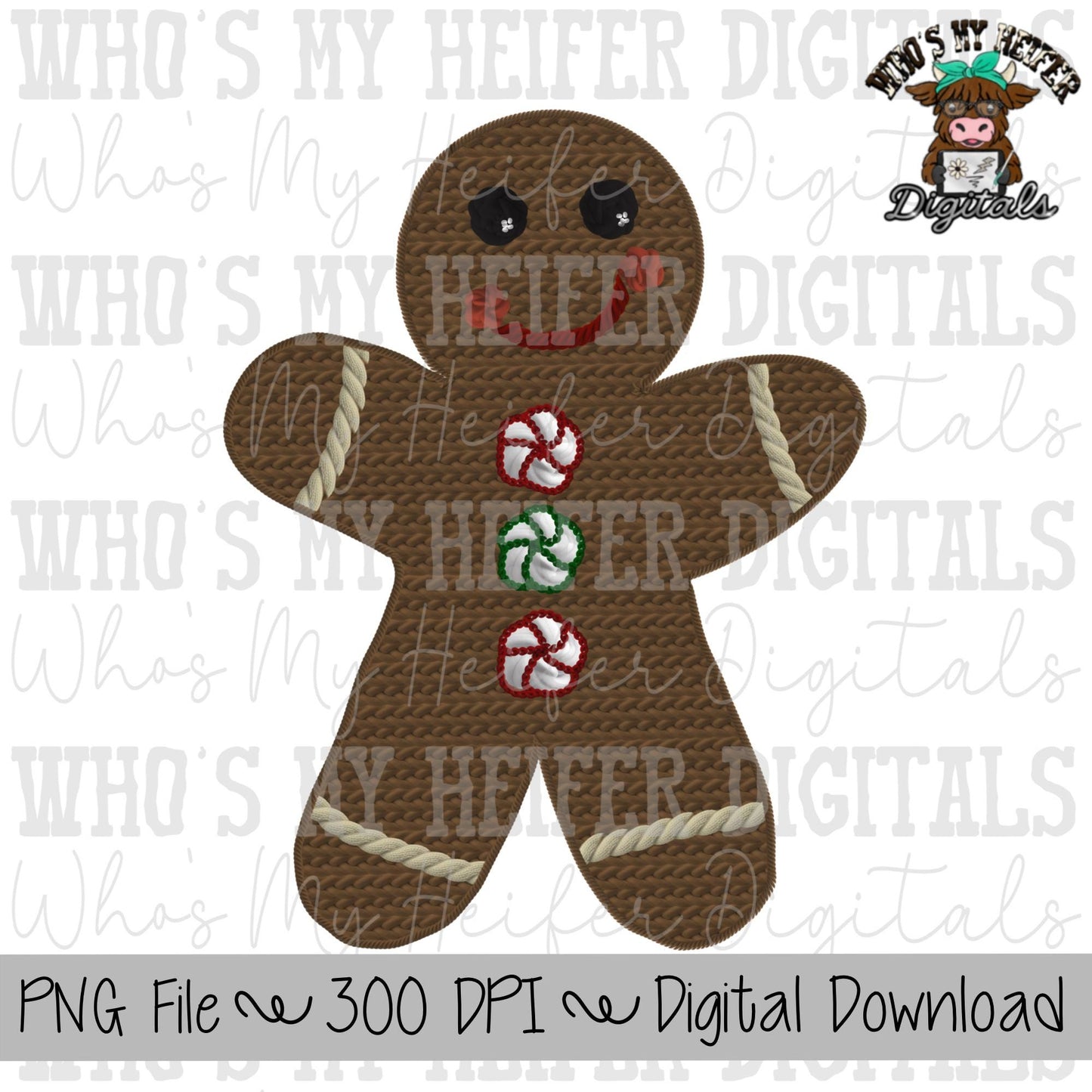 Yarn Gingerbread Man Sublimation PNG Hand Drawn Gingerbread Man PNG Yarn Christmas Shirt Design Faux Knitting Christmas Digital Download