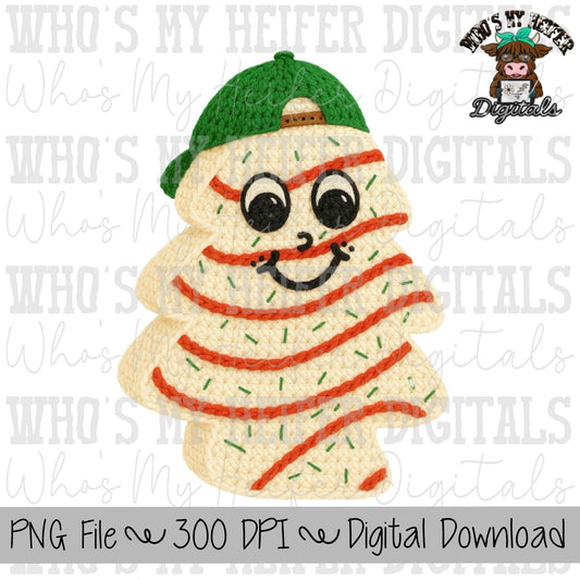 Faux Yarn Christmas Tree Cake Sublimation PNG Hand Drawn Christmas Tree Cake with Hat PNG Kids Christmas Shirt Design Boy Christmas Doodle