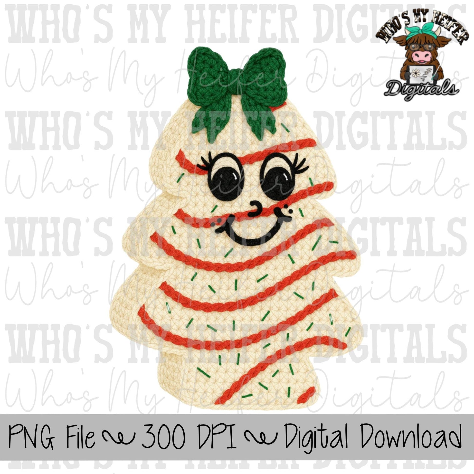 Faux Yarn Christmas Tree Cake Name Block Sublimation PNG Hand Drawn Christmas Tree Cake with Bow PNG Kids Christmas Shirt Design Doodle Art