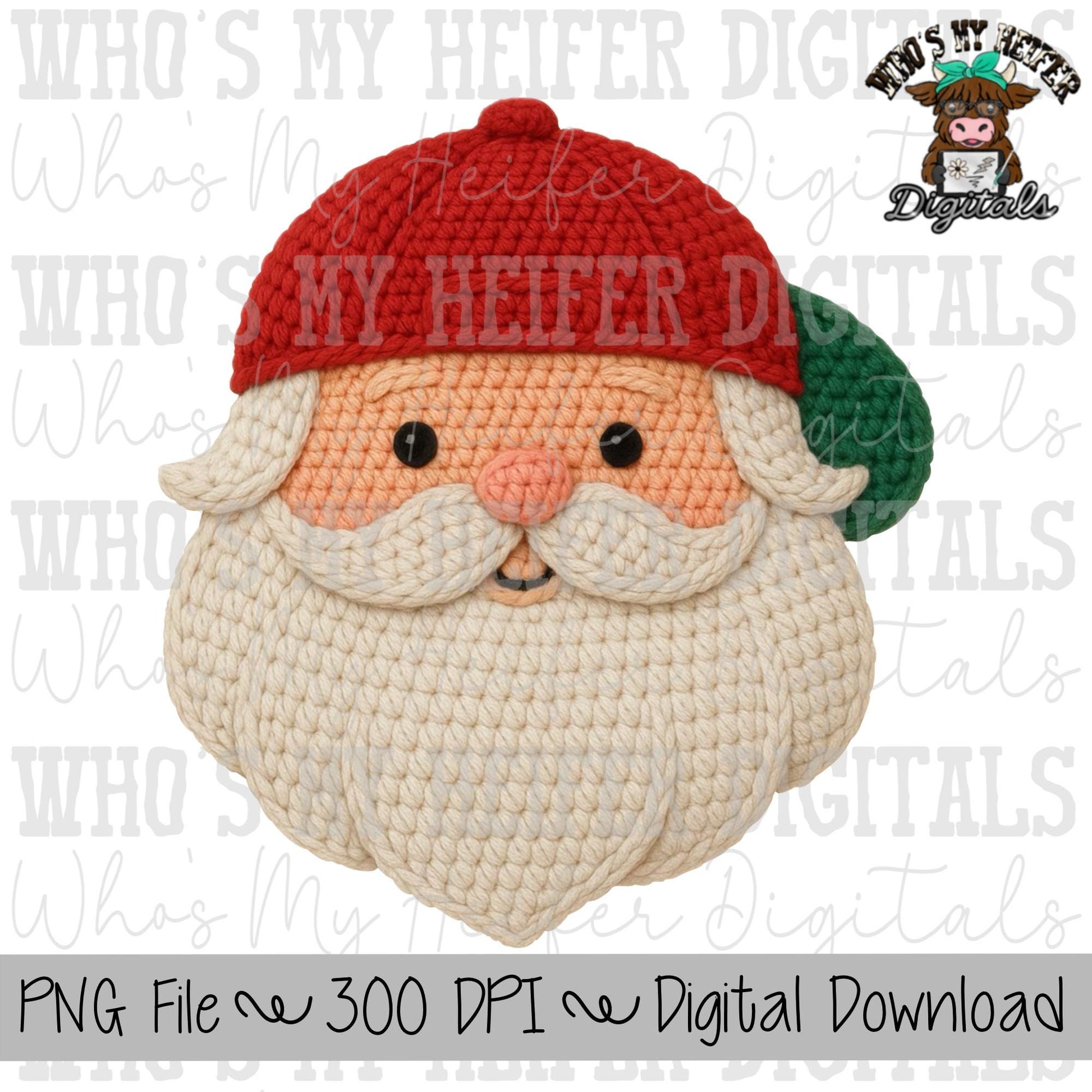 Faux Yarn Santa with Backwards Hat Sublimation PNG Hand Drawn Santa with Hat PNG Yarn Christmas Shirt Design Faux Crochet Christmas Digital
