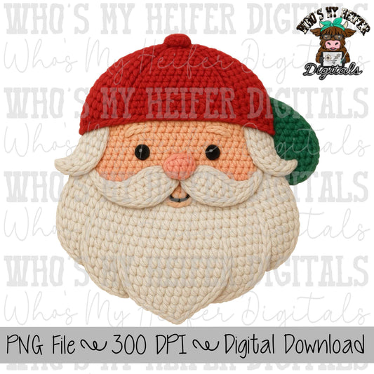Faux Yarn Santa with Backwards Hat Sublimation PNG Hand Drawn Santa with Hat PNG Yarn Christmas Shirt Design Faux Crochet Christmas Digital