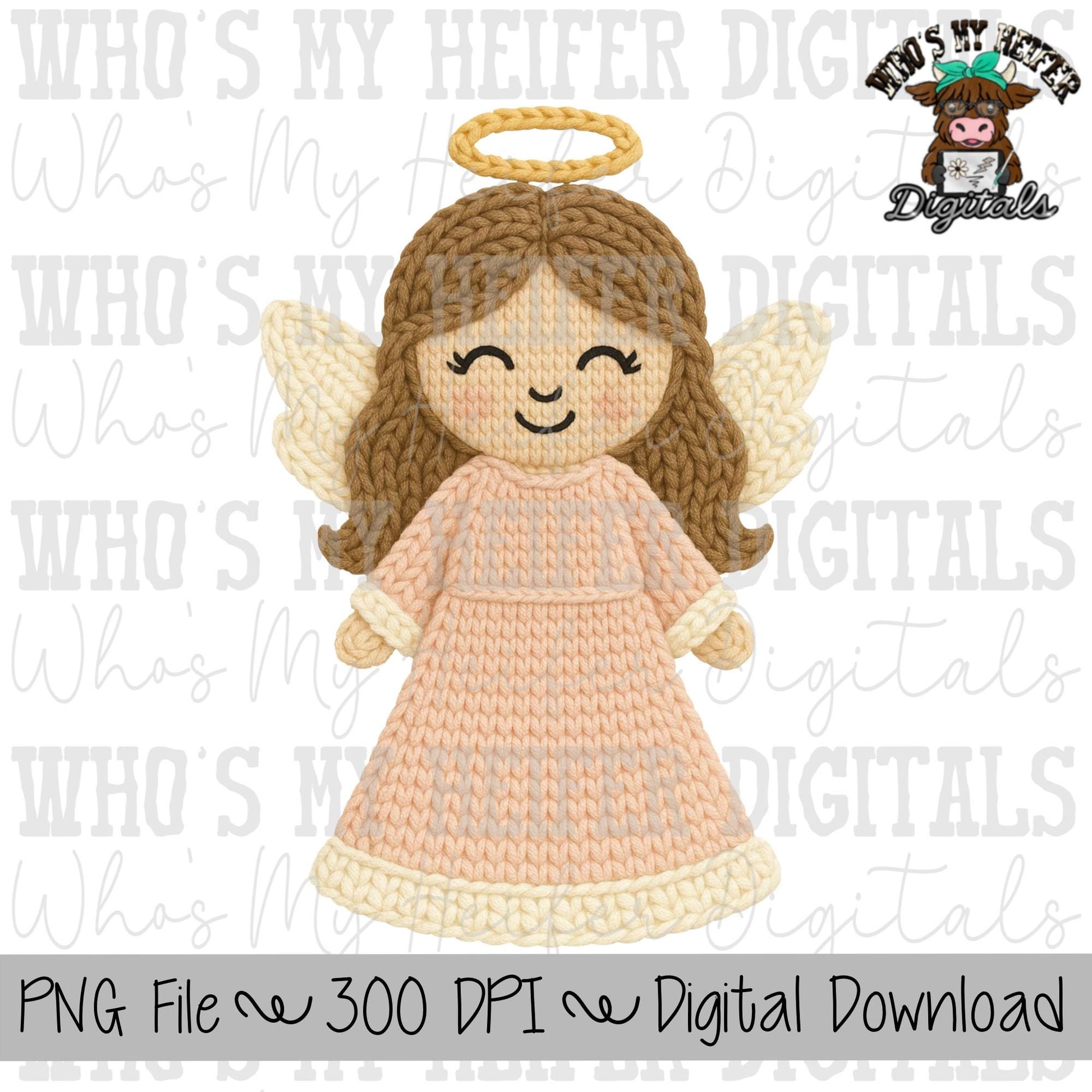 Faux Yarn Christmas Angel Sublimation PNG Hand Drawn Angel PNG Faux Crochet Christmas Shirt Design Cute Crochet Angel Digital Download