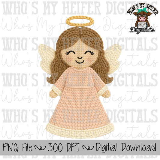 Faux Yarn Christmas Angel Sublimation PNG Hand Drawn Angel PNG Faux Crochet Christmas Shirt Design Cute Crochet Angel Digital Download