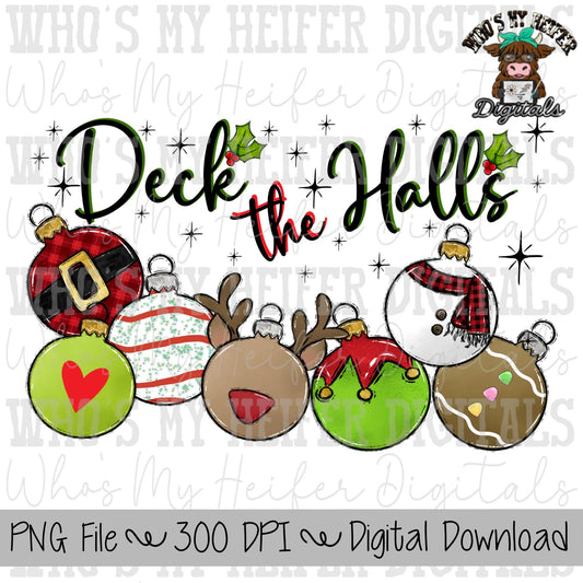 Deck the Halls PNG Hand Drawn Christmas Ornaments Sublimation PNG Women's Christmas Shirt Designs Doodle Art Whimsical Christmas PNG