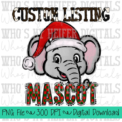 Custom Mascot Santa Hat PNG Hand Drawn Mascot with Hat Sublimation PNG Game Day Shirt Design School Spirit PNG Checkered Mascot Doodle Art