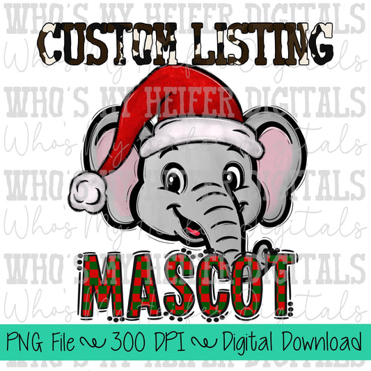 Custom Mascot Santa Hat PNG Hand Drawn Mascot with Hat Sublimation PNG Game Day Shirt Design School Spirit PNG Checkered Mascot Doodle Art