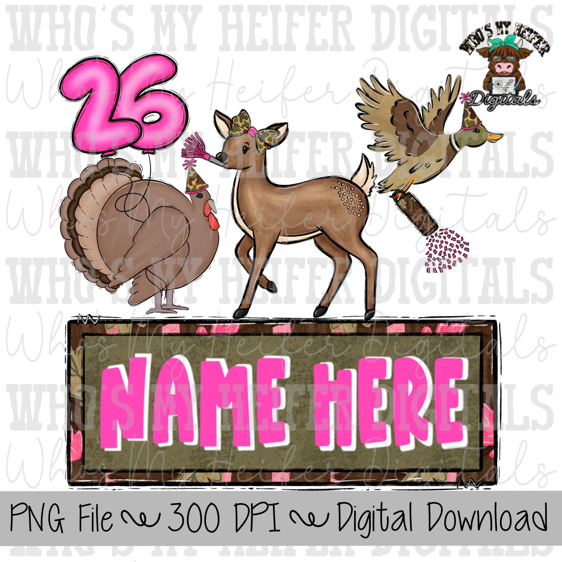 New Year Animals Trio Name Block Sublimation PNG Hand Drawn Deer, Duck, & Turkey PNG Kids Hunting Shirt Design Child Camouflage Doodle Art