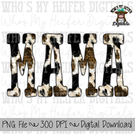 Cowhide Mama Faux Applique PNG Hand Drawn Cow print Mama Sublimation Design Mother's Day Shirt Design Cute Mom Digital Download
