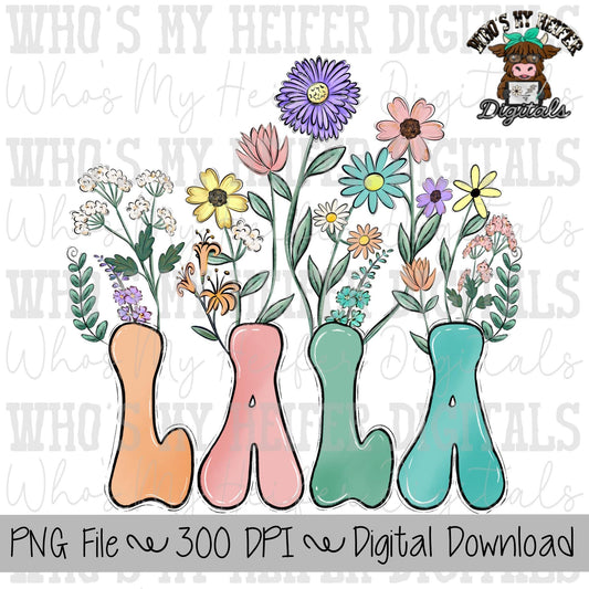 Wild Flowers Lala PNG Hand Drawn Pastel Colored Grandma with Floral Sublimation PNG Mother's Day Shirt Design Flower Garden Digital Download
