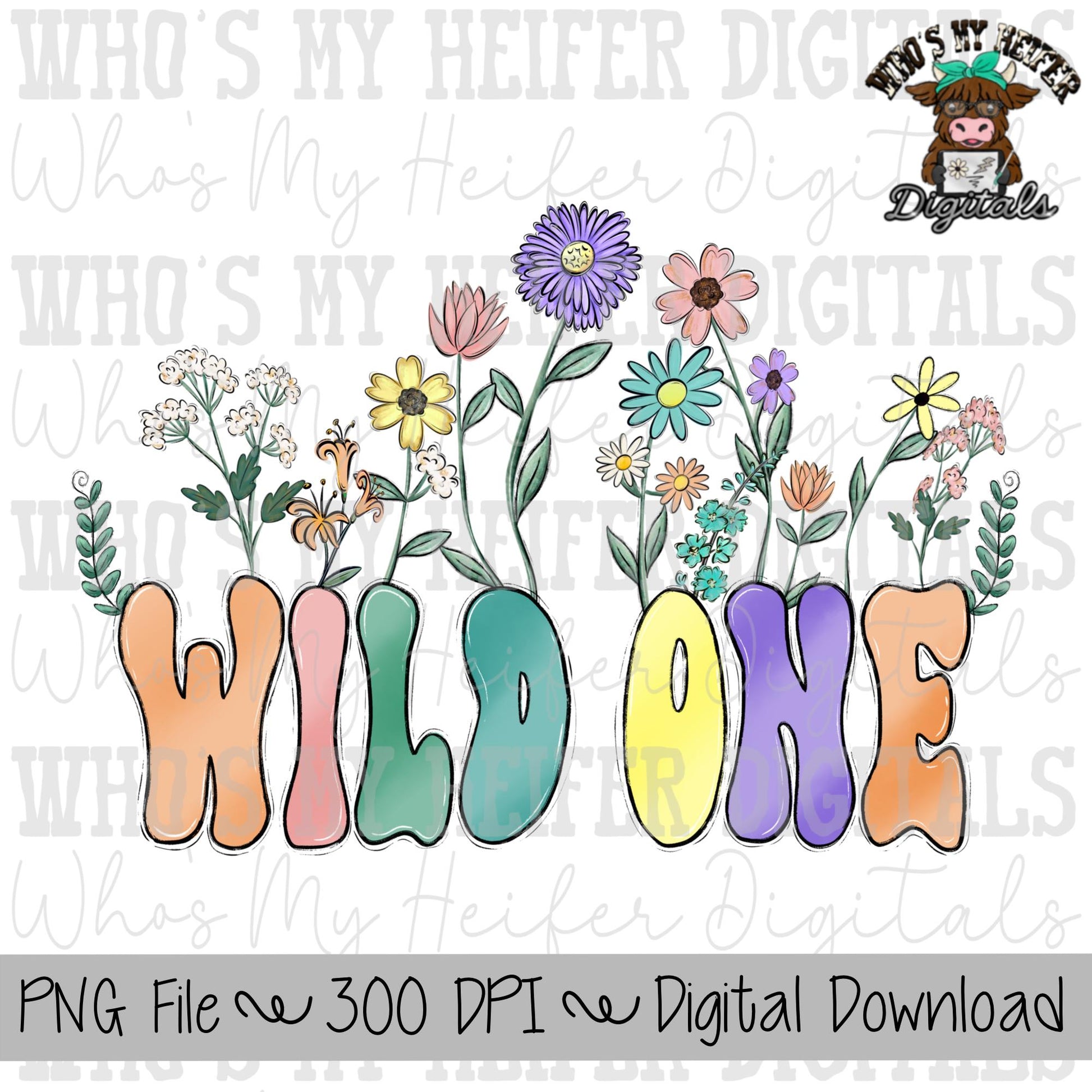 Wild Flowers One PNG Hand Drawn Pastel Colored Grandma with Floral Sublimation PNG Mother's Day Shirt Design Flower Garden Digital Download